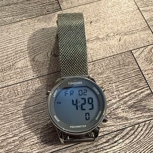 Silver Digital Watch with Mesh Band